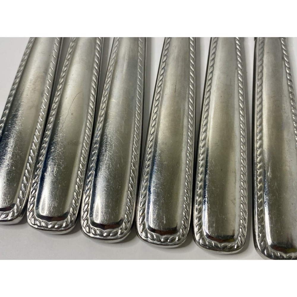 Reed & Barton BARRETT Rope Feathered Edge Glossy Dinner Knives 9 3/4" Lot Of 6 - Picture 3 of 6